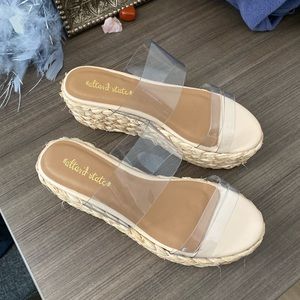 altar’d state wedges with clear straps